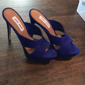 Blue Suede stiletto mules